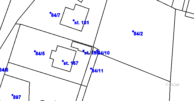Parcela st. 84/10 v KÚ Hřiby, Katastrální mapa