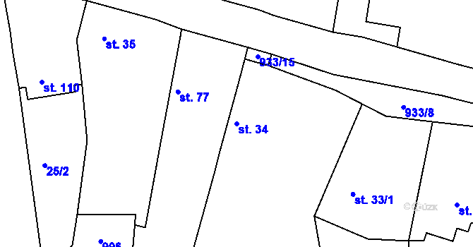 Parcela st. 34 v KÚ Chotýš, Katastrální mapa