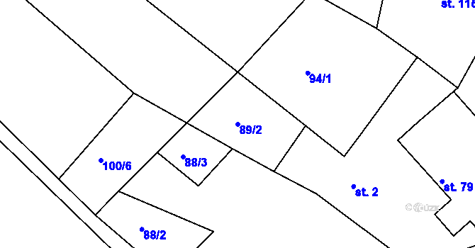 Parcela st. 89/2 v KÚ Chotýš, Katastrální mapa