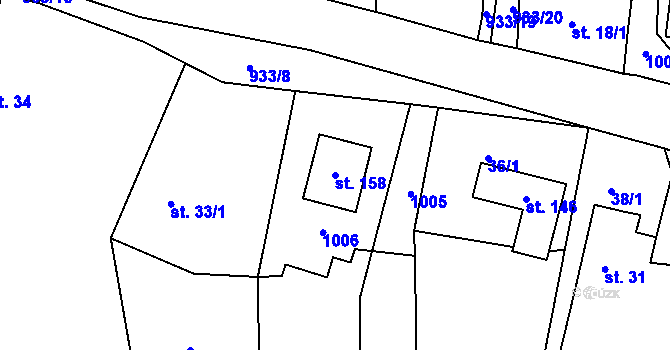 Parcela st. 158 v KÚ Chotýš, Katastrální mapa