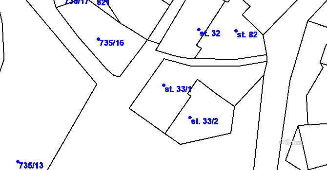 Parcela st. 33/1 v KÚ Kšely, Katastrální mapa