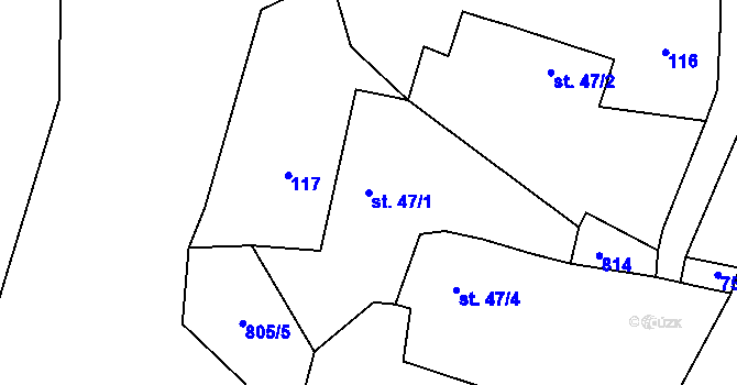 Parcela st. 47/1 v KÚ Kšely, Katastrální mapa