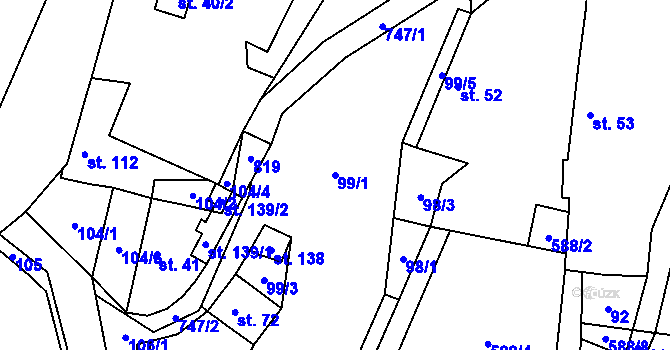 Parcela st. 99/1 v KÚ Kšely, Katastrální mapa