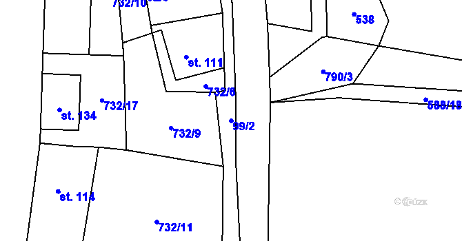 Parcela st. 99/2 v KÚ Kšely, Katastrální mapa
