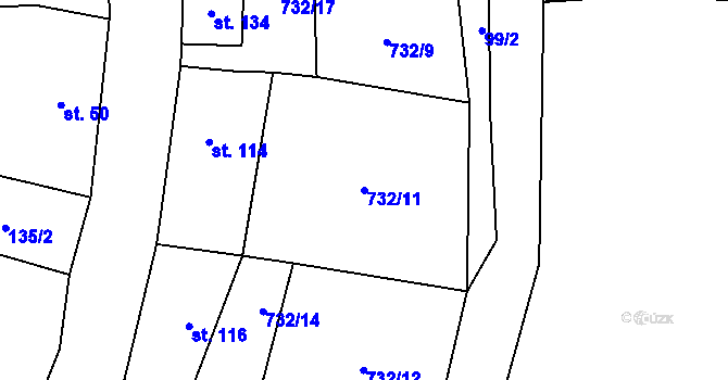 Parcela st. 732/11 v KÚ Kšely, Katastrální mapa