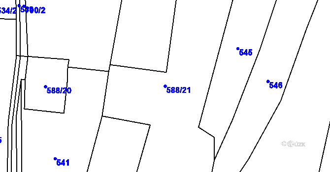 Parcela st. 588/21 v KÚ Kšely, Katastrální mapa