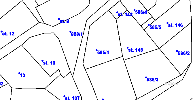 Parcela st. 585/4 v KÚ Vitice, Katastrální mapa