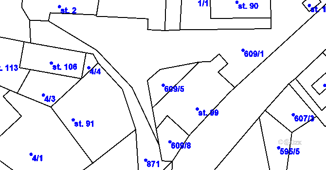 Parcela st. 609/5 v KÚ Vitice, Katastrální mapa