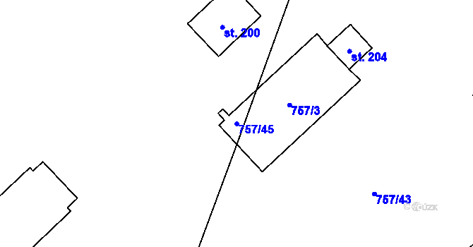Parcela st. 757/45 v KÚ Vitice, Katastrální mapa