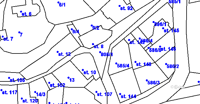 Parcela st. 808/1 v KÚ Vitice, Katastrální mapa