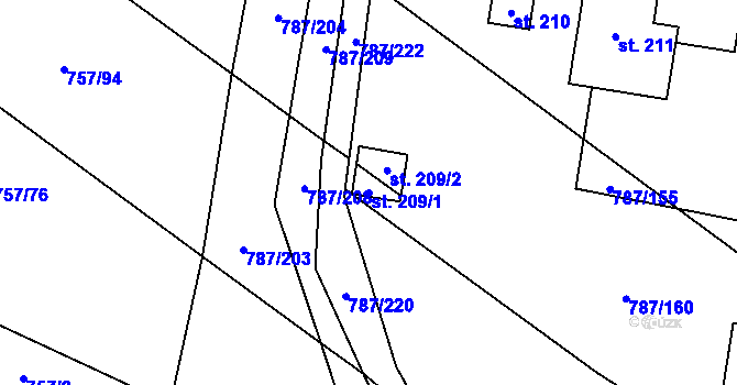 Parcela st. 209/1 v KÚ Vitice, Katastrální mapa