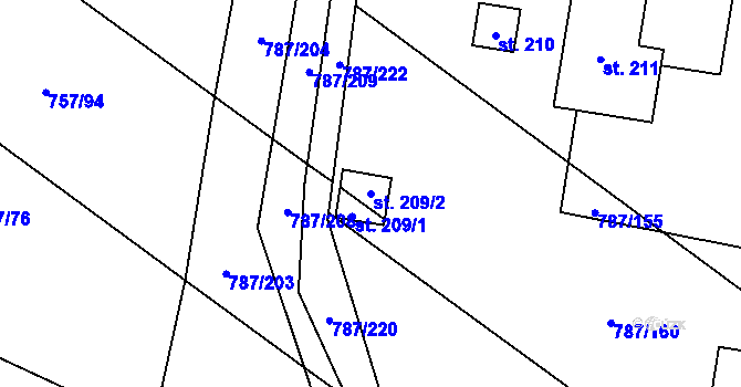 Parcela st. 209/2 v KÚ Vitice, Katastrální mapa