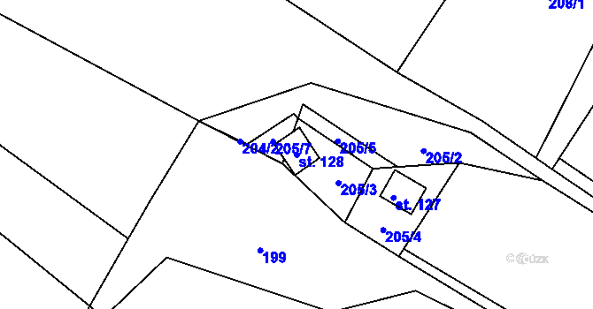 Parcela st. 128 v KÚ Vřesník, Katastrální mapa