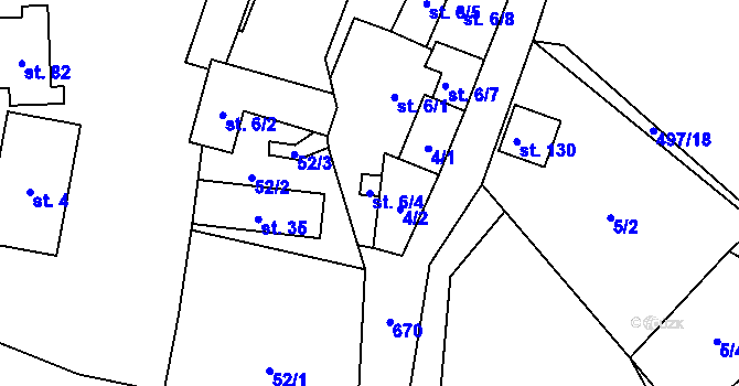 Parcela st. 6/4 v KÚ Vřesník, Katastrální mapa