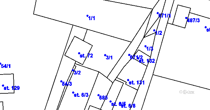 Parcela st. 3/1 v KÚ Vřesník, Katastrální mapa