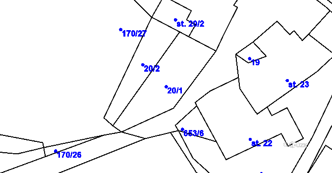 Parcela st. 20/1 v KÚ Vřesník, Katastrální mapa