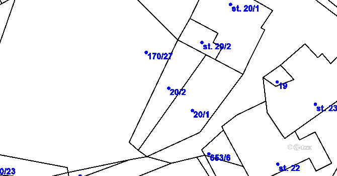 Parcela st. 20/2 v KÚ Vřesník, Katastrální mapa
