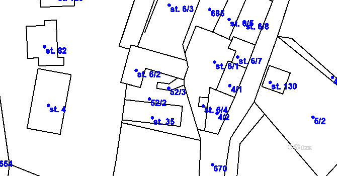 Parcela st. 52/3 v KÚ Vřesník, Katastrální mapa