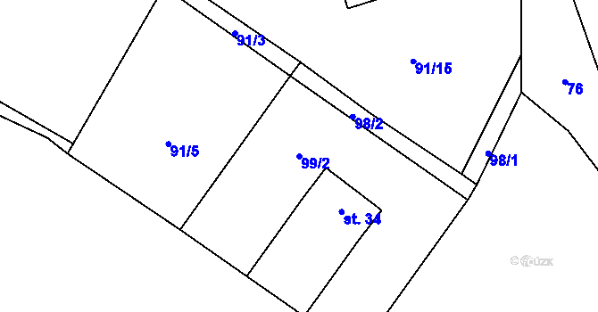 Parcela st. 99/2 v KÚ Vřesník, Katastrální mapa