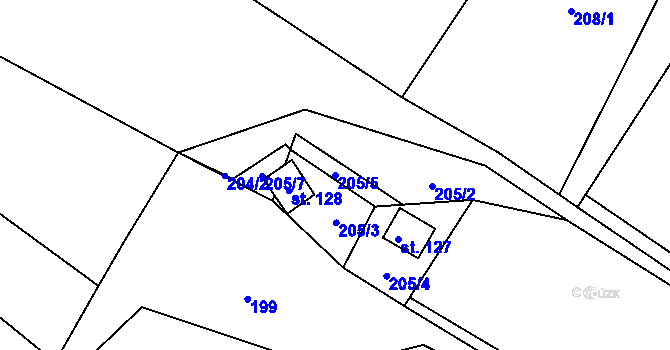 Parcela st. 205/5 v KÚ Vřesník, Katastrální mapa