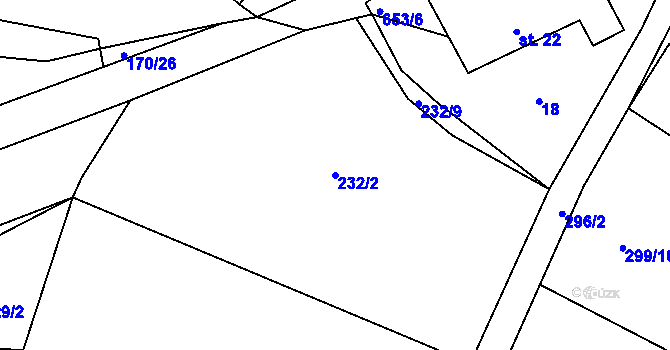 Parcela st. 232/2 v KÚ Vřesník, Katastrální mapa