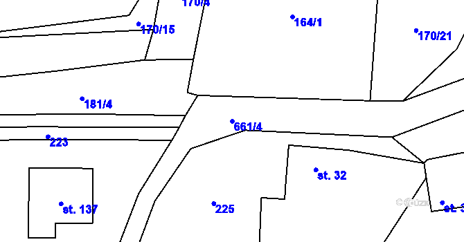 Parcela st. 661/4 v KÚ Vřesník, Katastrální mapa