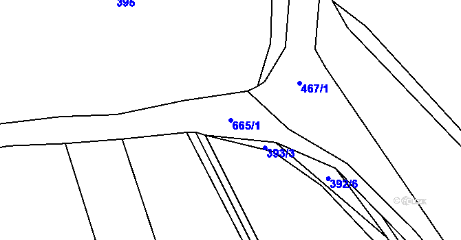 Parcela st. 665/1 v KÚ Vřesník, Katastrální mapa