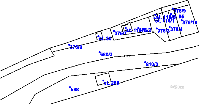 Parcela st. 680/3 v KÚ Vřesník, Katastrální mapa