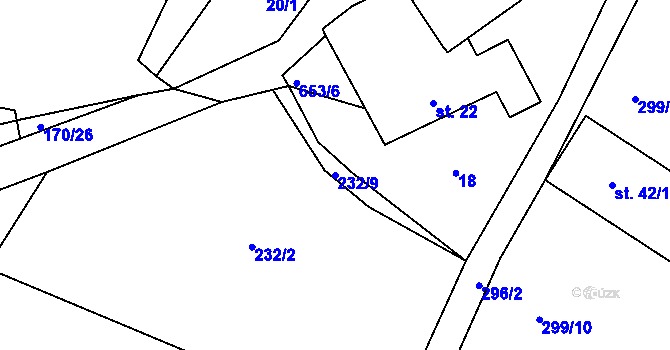 Parcela st. 232/9 v KÚ Vřesník, Katastrální mapa