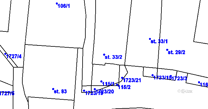 Parcela st. 33/2 v KÚ Vitín, Katastrální mapa