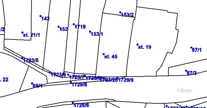 Parcela st. 45 v KÚ Vitín, Katastrální mapa