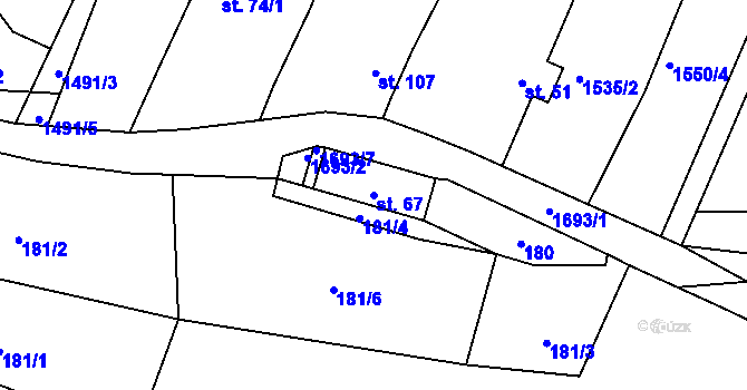 Parcela st. 67 v KÚ Vitín, Katastrální mapa