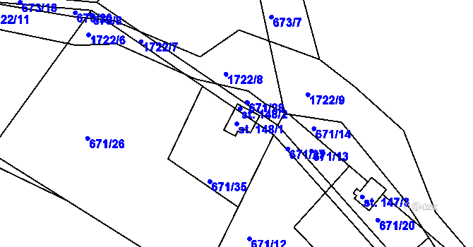 Parcela st. 148/1 v KÚ Vitín, Katastrální mapa