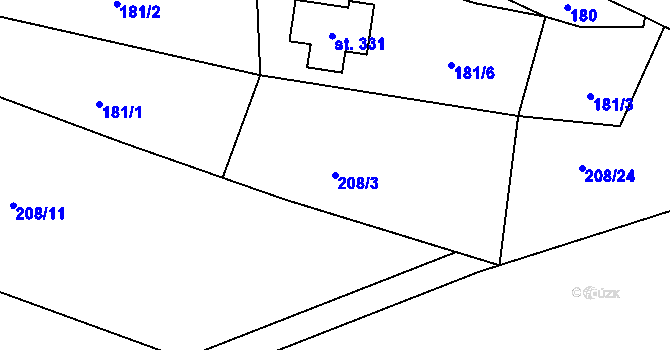 Parcela st. 208/3 v KÚ Vitín, Katastrální mapa