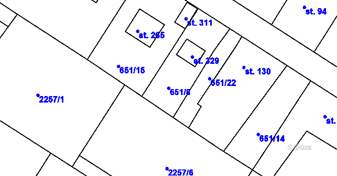 Parcela st. 651/8 v KÚ Vitín, Katastrální mapa