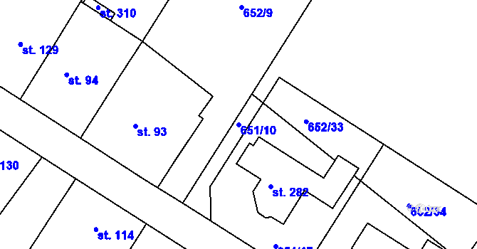 Parcela st. 651/10 v KÚ Vitín, Katastrální mapa