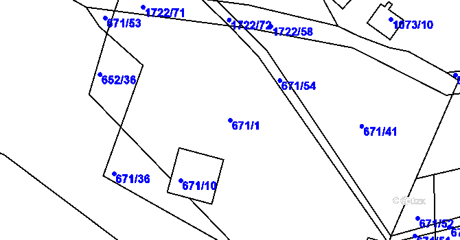 Parcela st. 671/1 v KÚ Vitín, Katastrální mapa