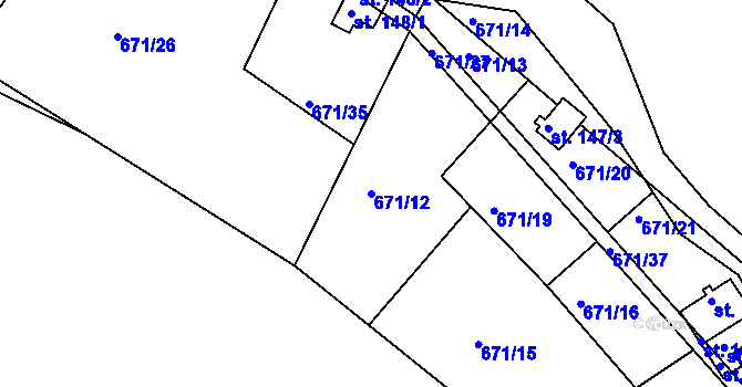 Parcela st. 671/12 v KÚ Vitín, Katastrální mapa