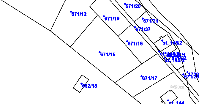 Parcela st. 671/15 v KÚ Vitín, Katastrální mapa