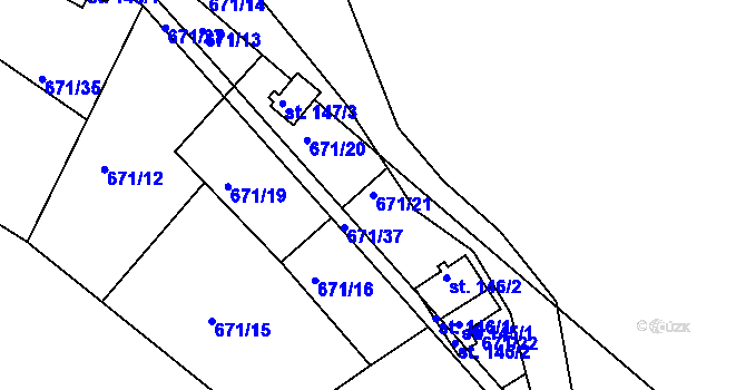 Parcela st. 671/21 v KÚ Vitín, Katastrální mapa