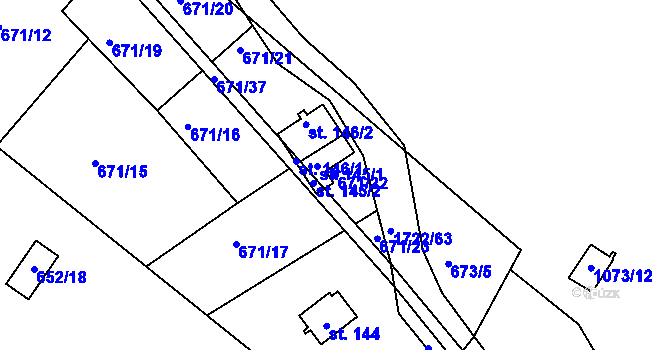 Parcela st. 671/22 v KÚ Vitín, Katastrální mapa