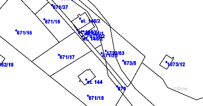 Parcela st. 671/23 v KÚ Vitín, Katastrální mapa