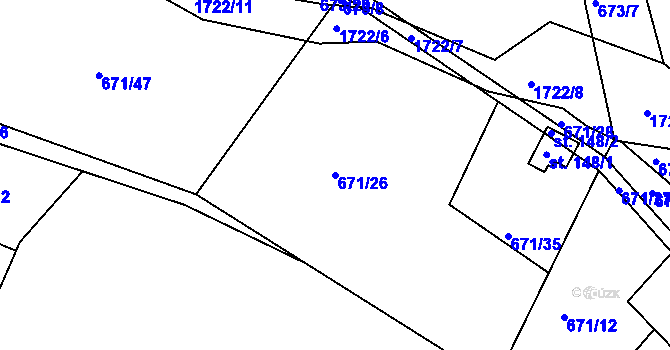 Parcela st. 671/26 v KÚ Vitín, Katastrální mapa