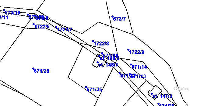 Parcela st. 671/28 v KÚ Vitín, Katastrální mapa