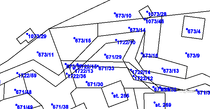 Parcela st. 671/29 v KÚ Vitín, Katastrální mapa