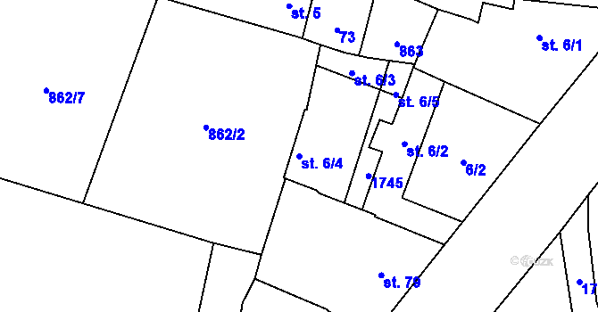 Parcela st. 6/4 v KÚ Vitín, Katastrální mapa