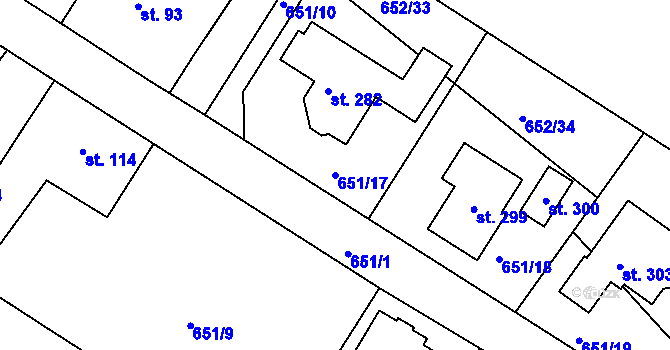 Parcela st. 651/17 v KÚ Vitín, Katastrální mapa