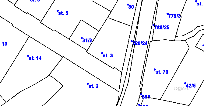 Parcela st. 3 v KÚ Vitiněves, Katastrální mapa
