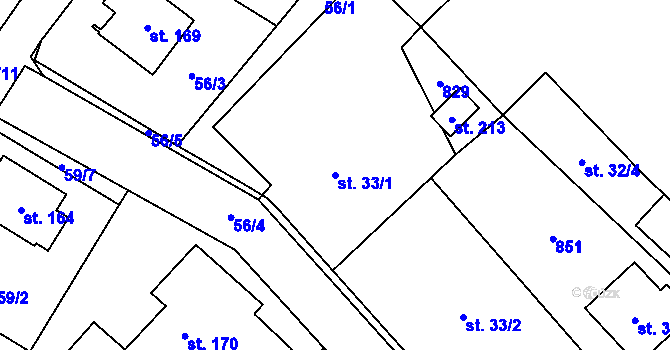 Parcela st. 33/1 v KÚ Vitiněves, Katastrální mapa
