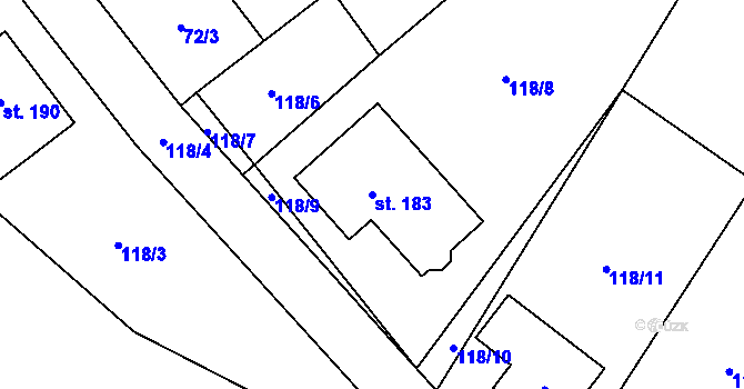 Parcela st. 183 v KÚ Vitiněves, Katastrální mapa